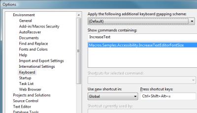 Visual Studio Options Window, Assigning Macro to Keyboard Command